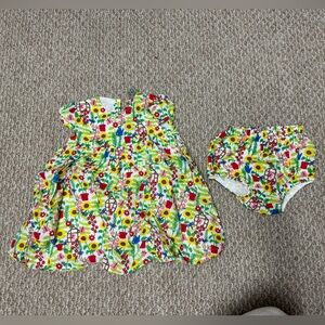 Colorful Floral Kids Dress and Diaper Cover Set